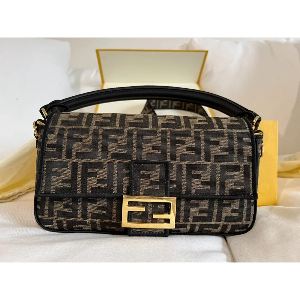 Fendi Black and Tan Monogram Shoulder Bag - Picture 1 of 11
